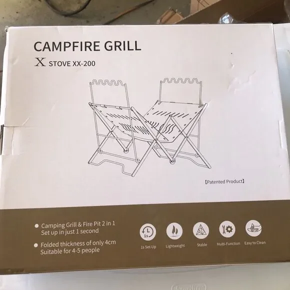 PSKOOK Camping Grill, Stainless Steel Portable Foldable Campfire Charcoal BBQ - Picture 7 of 10